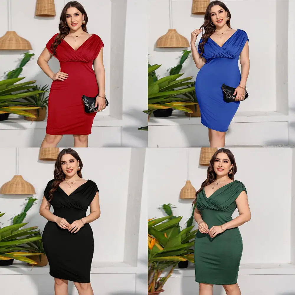 Plus Size Solid Color Short Sleeve Dress for Women