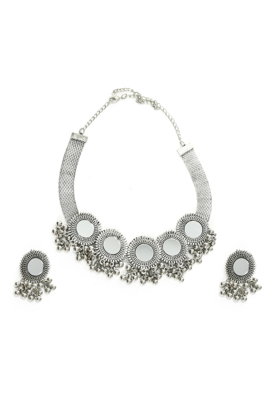 Silver-plated brass choker with traditional mirror work
