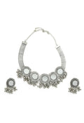 Silver-plated brass choker with traditional mirror work