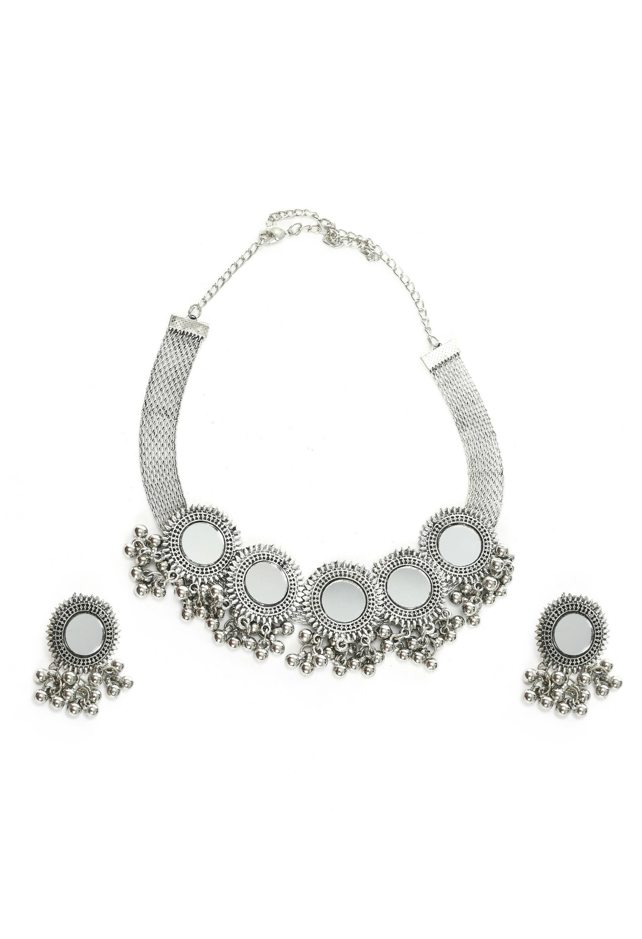 Silver-plated brass choker with traditional mirror work