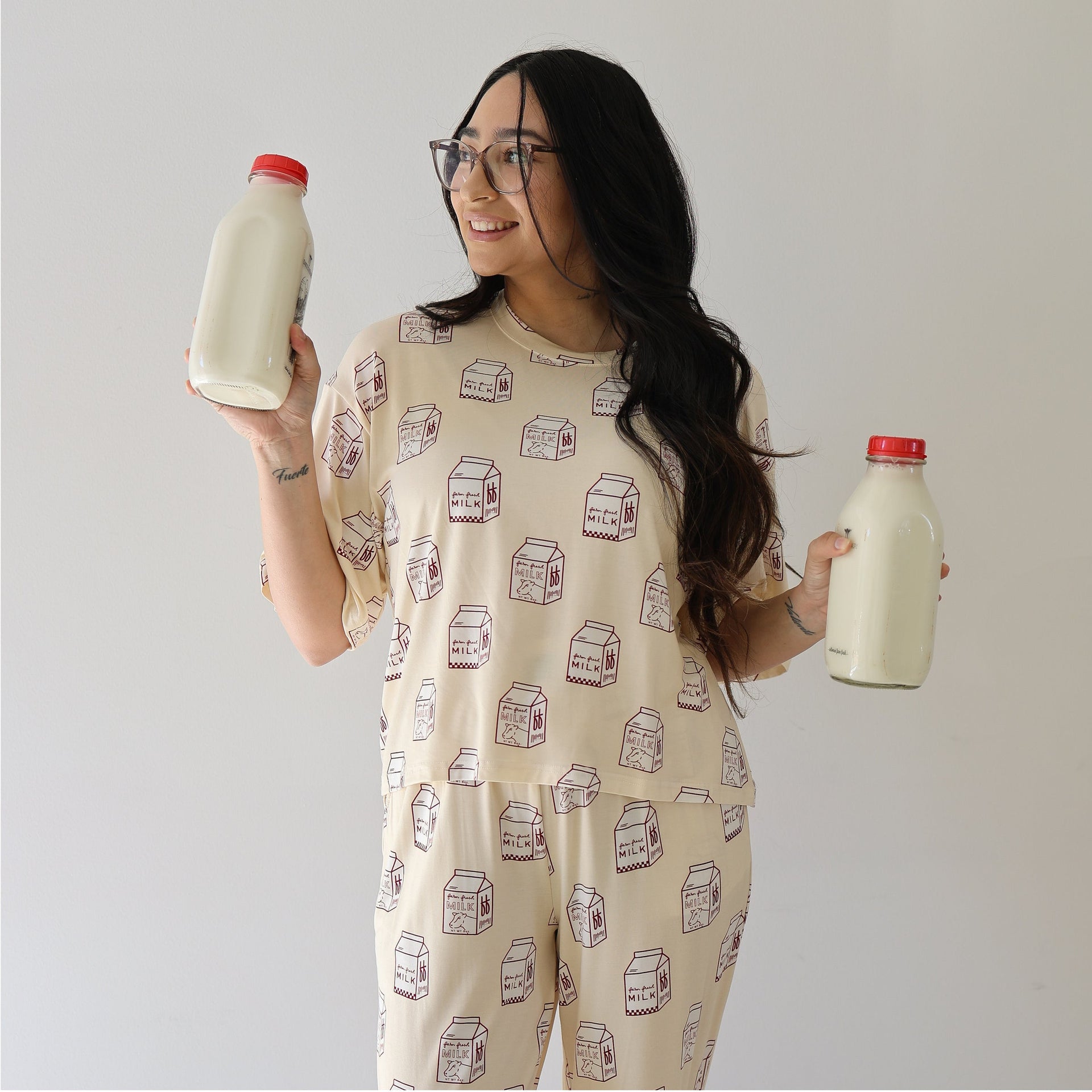 Women's Milk Print Boxy Tee and Wide Leg Lounge Set - Image 4