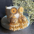 Light Orange Kundan Jhumka earrings crafted from brass