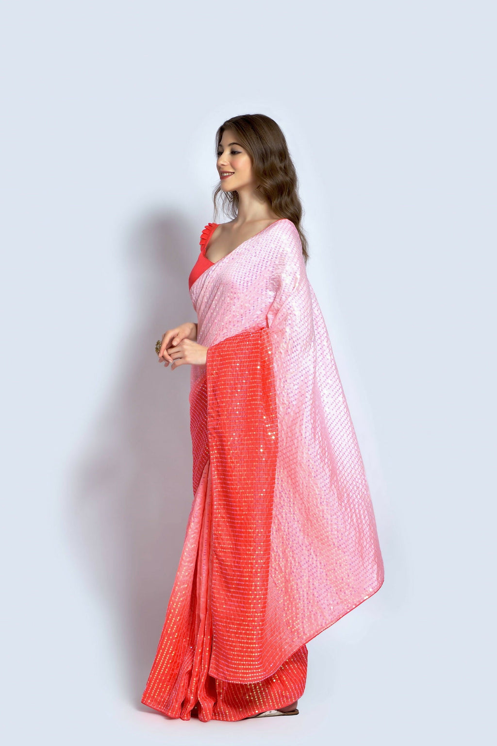 Peach Ichitra Silk Embroidered Party Wear Saree