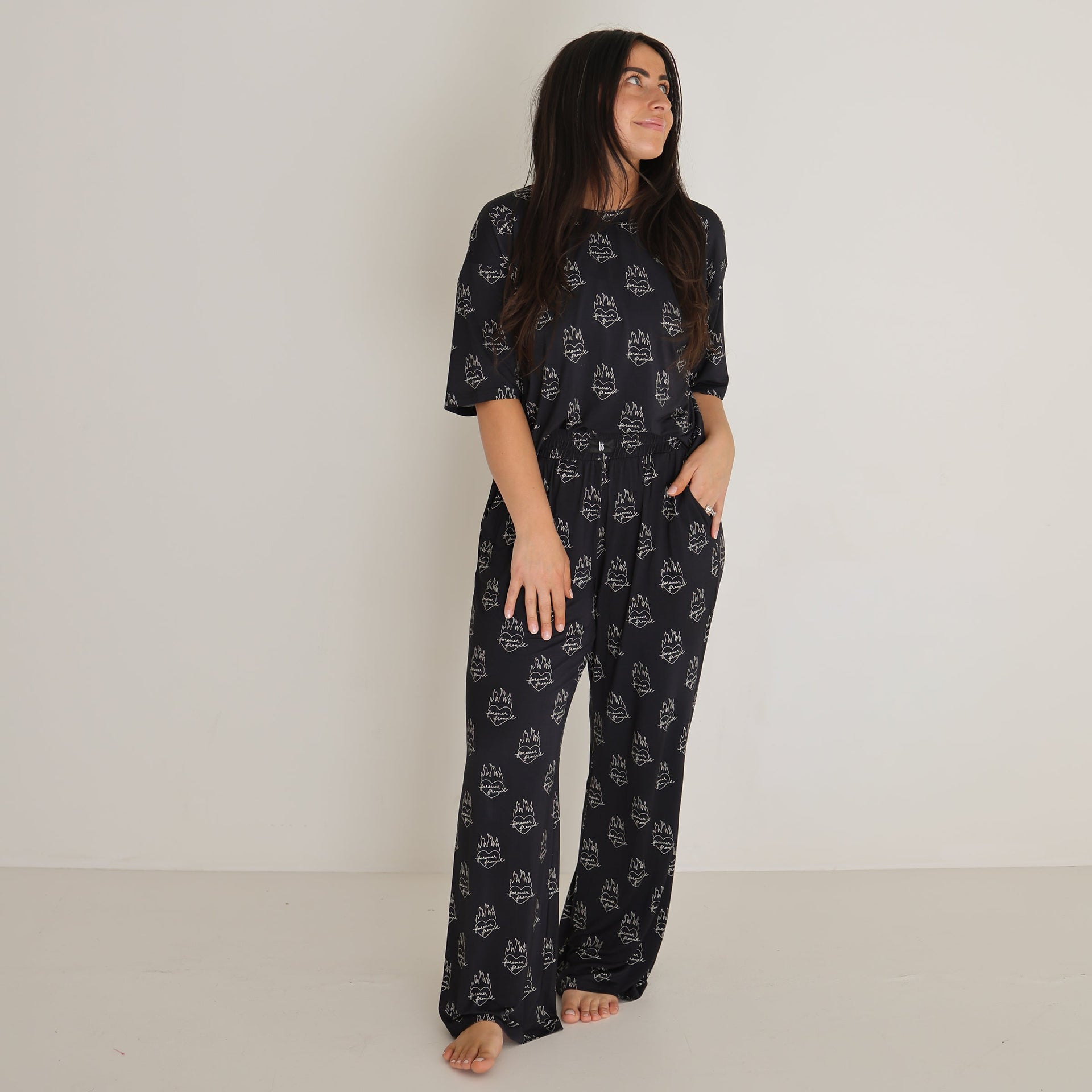 Women's Boxy Tee Lounge Set | Flaming Hearts