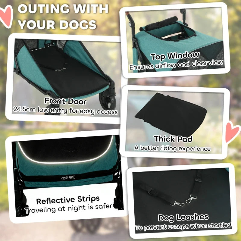 Dog Stroller for Large Dogs Up to 66 LBS with All-Terrain Spring Suspension, 8-Position Adjustable Handle