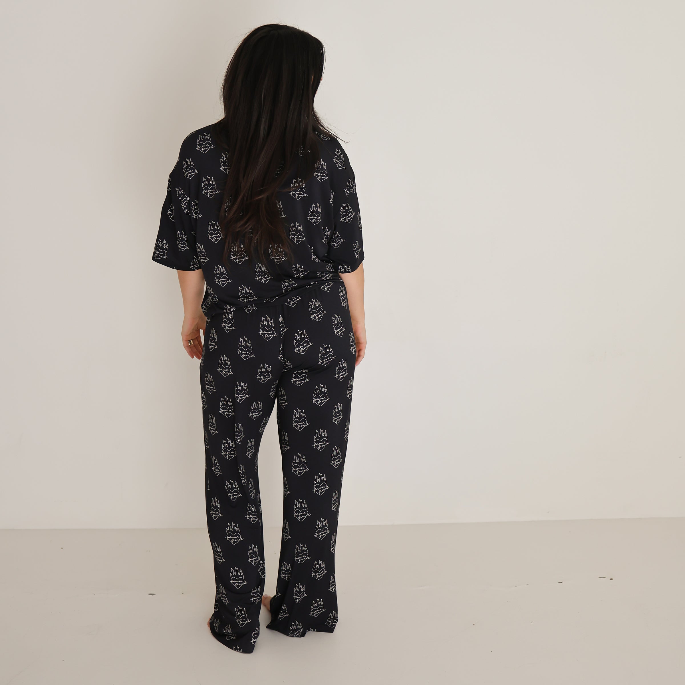 Women's Boxy Tee Lounge Set | Flaming Hearts