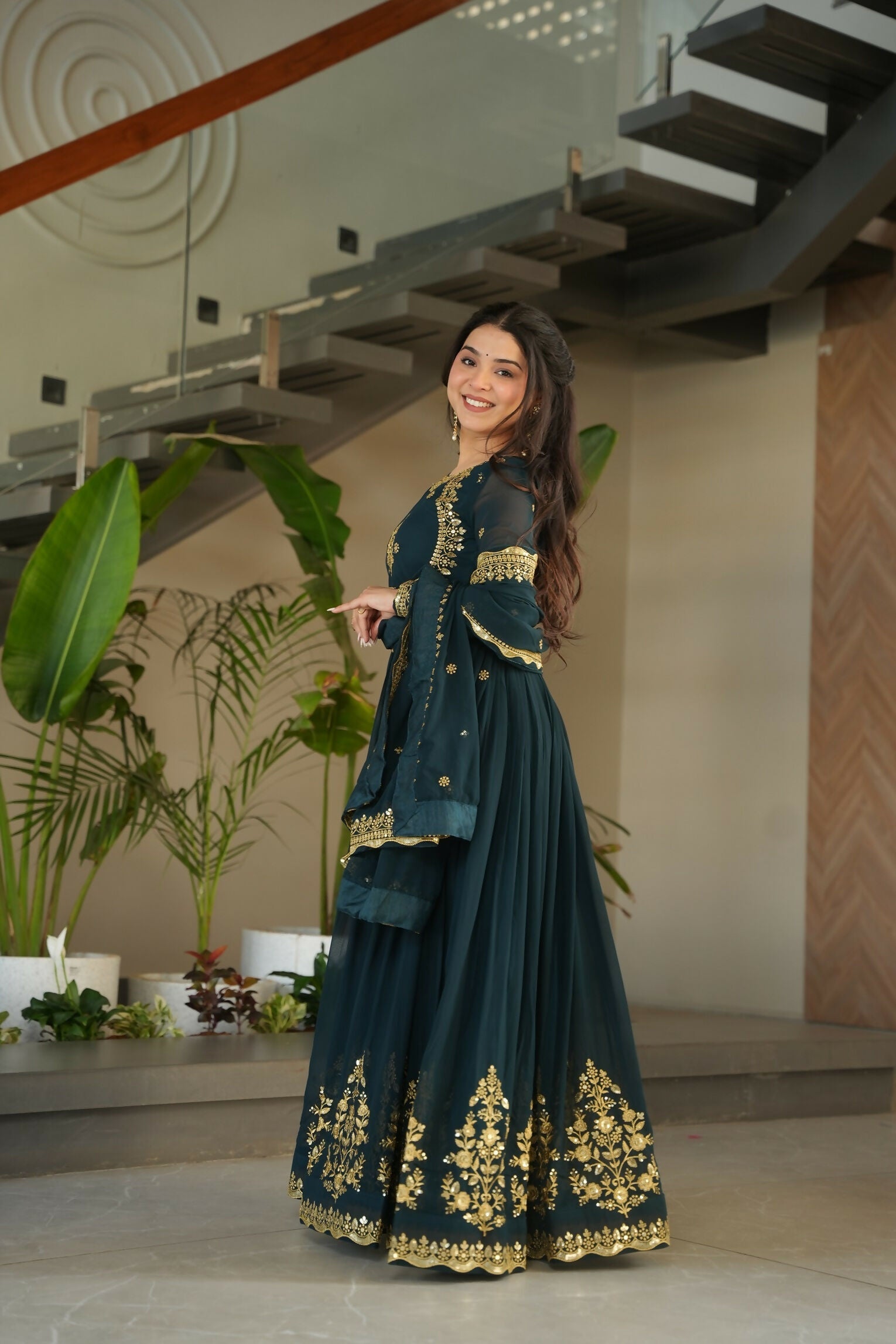 Rama Georgette Kurta Set with Intricate Sequence Embroidery