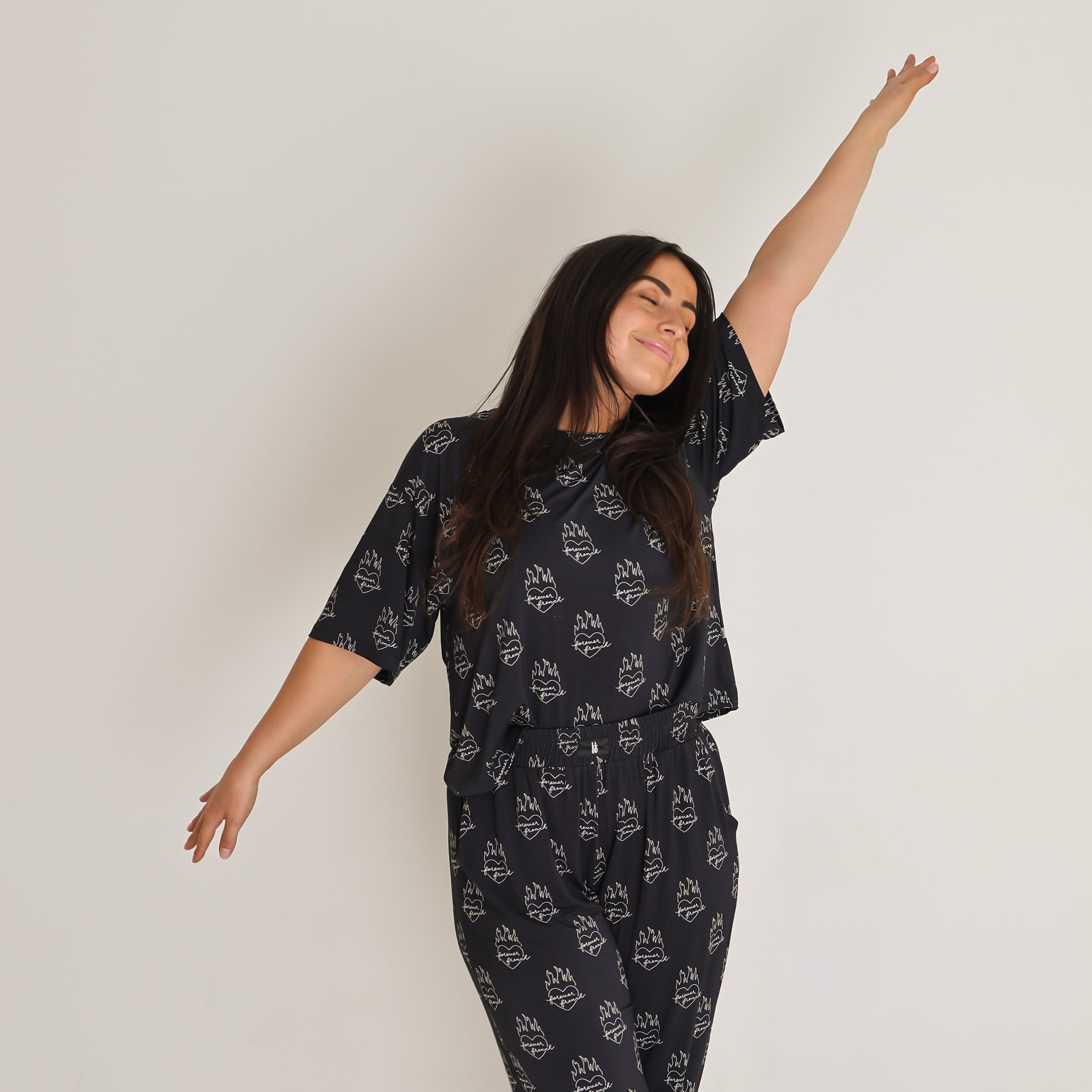 Women's Boxy Tee Lounge Set | Flaming Hearts