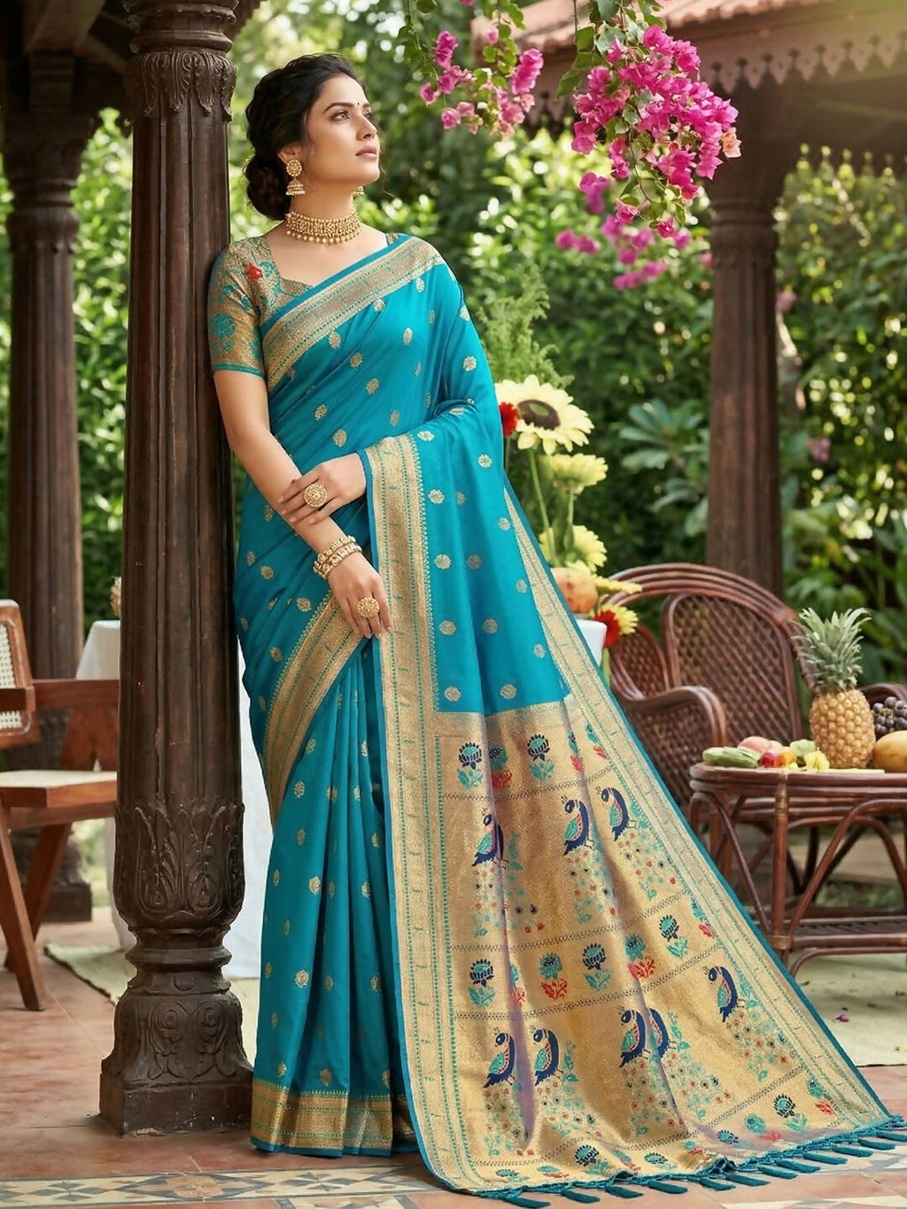 Sky Blue Soft Silk Saree with Coordinating Blouse