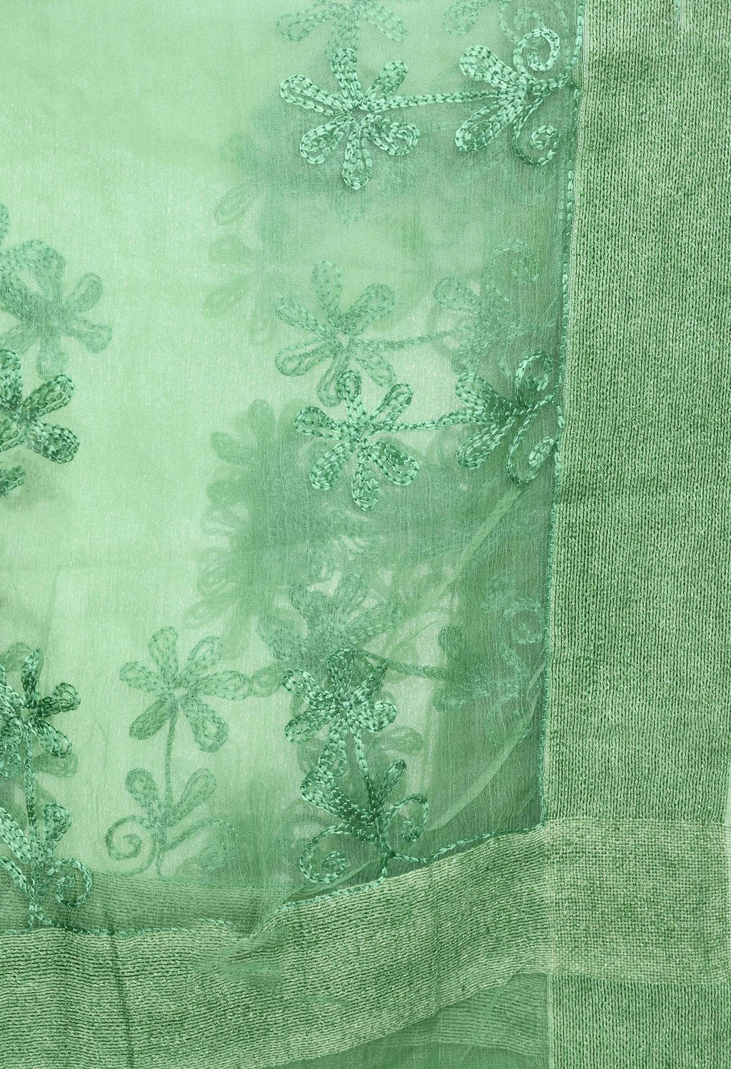Pista Green Chikan Work Organza Dupatta - Ethnic Festive Wear