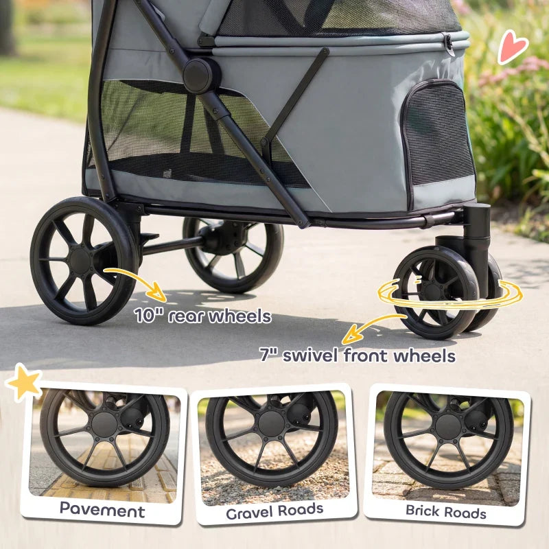 3 Wheel Pet Stroller with Easy One-Click Quick Fold, Mesh Window, Washable Cushion, for Medium Dogs