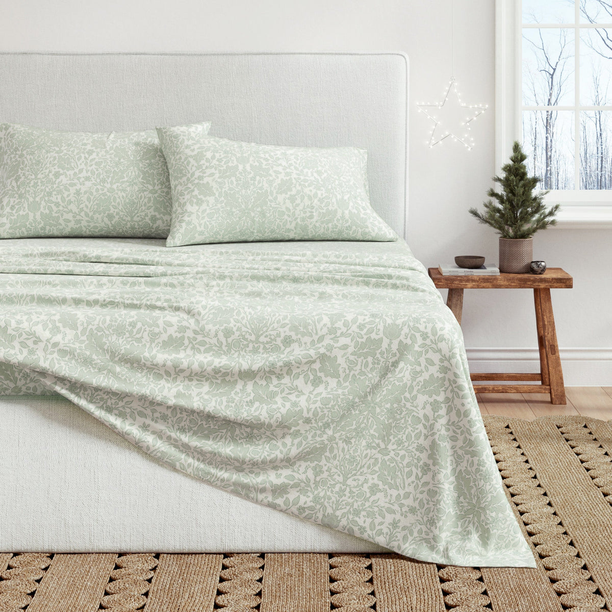 Winter Floral Turkish Cotton Flannel Sheet Set Ultra-Soft - Image 25