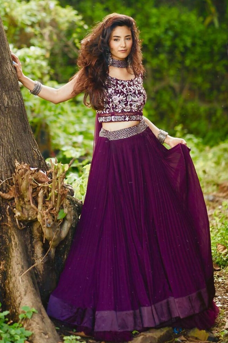 Wine Crush Georgette Designer Lehenga Choli with Dupatta