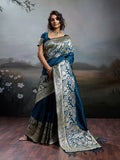 Shree Shyam Fashion Navy Blue Silk Blend Saree draped elegantly with matching blouse fabric