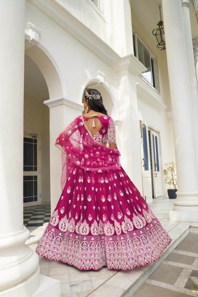 Dark Pink Butterfly Net Lehenga Choli with Sequence Embroidery
