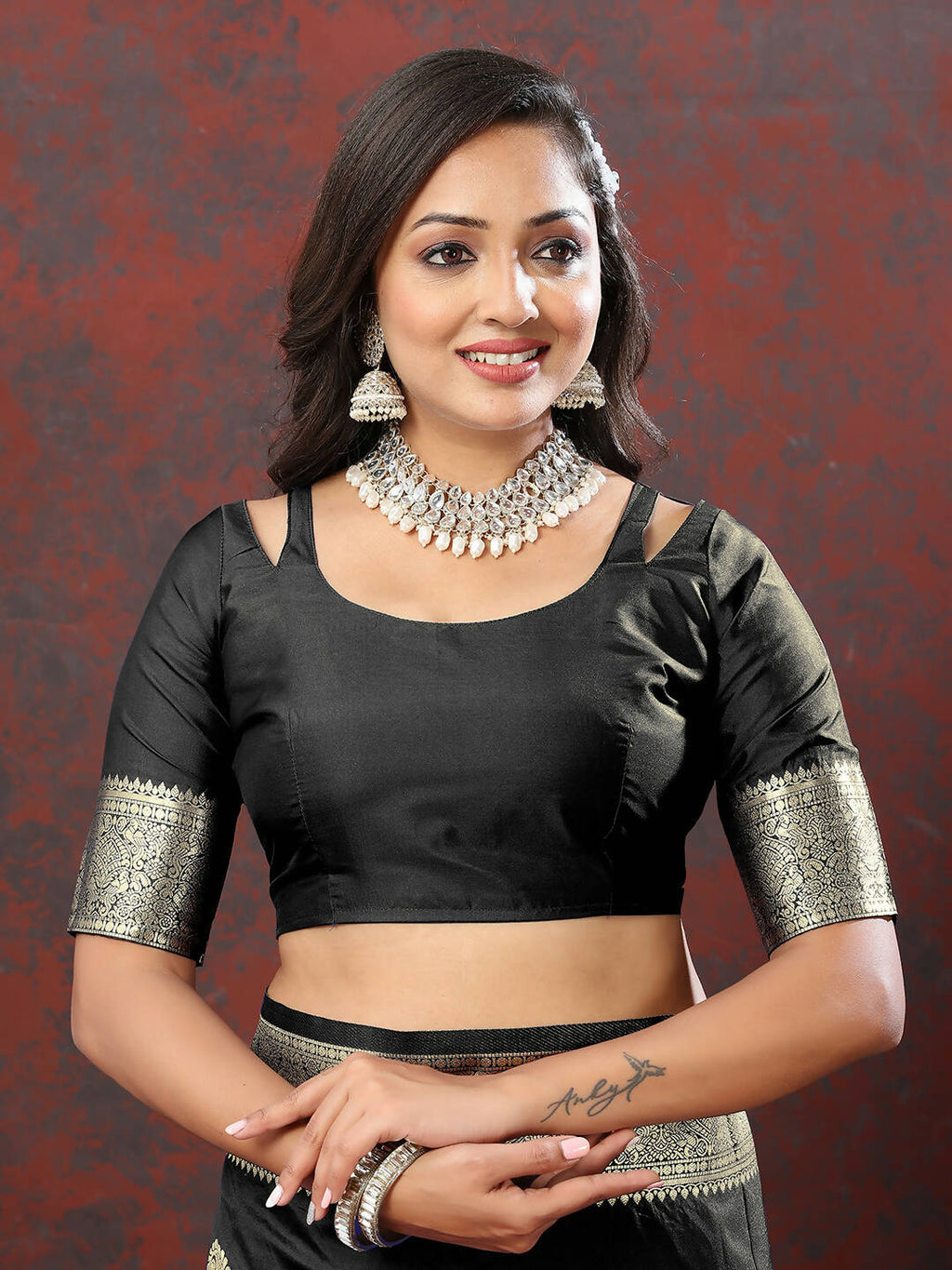 Black Soft Silk Saree with Gold Zari Weaving and Silk Blouse