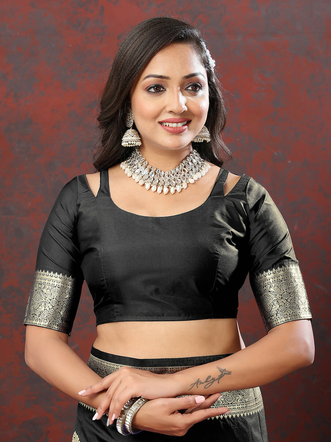 Black Soft Silk Saree with Gold Zari Weaving and Silk Blouse