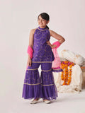 A stylish blue georgette sharara set for girls with a matching net dupatta