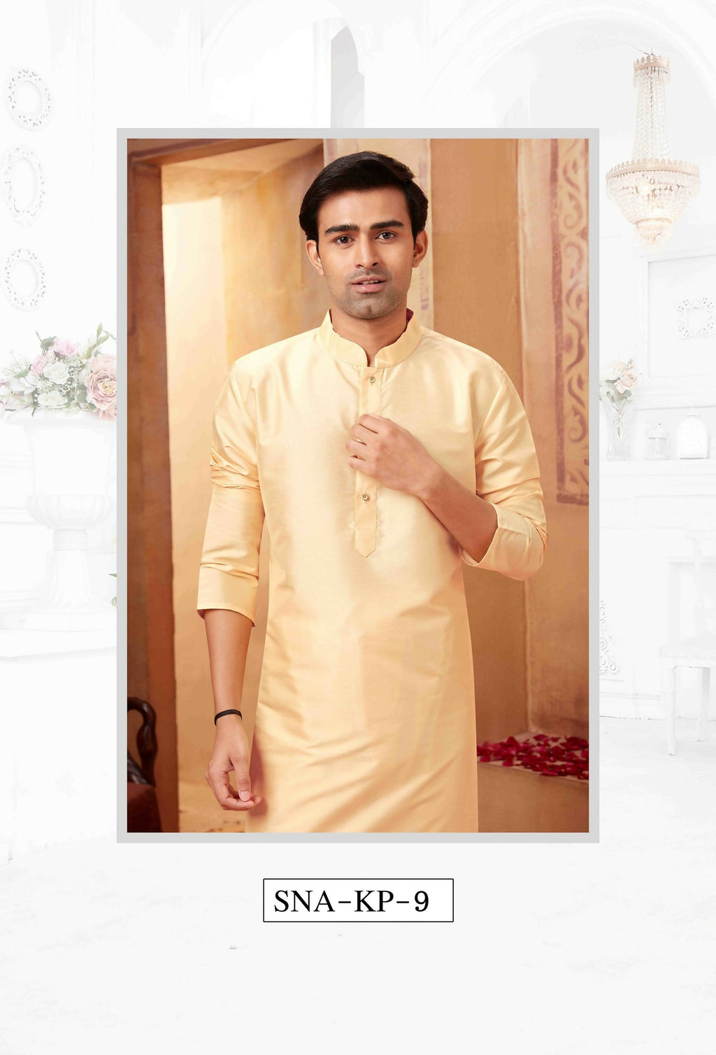 Light Beige Art Silk Kurta Pyjama Set for Baby Boys