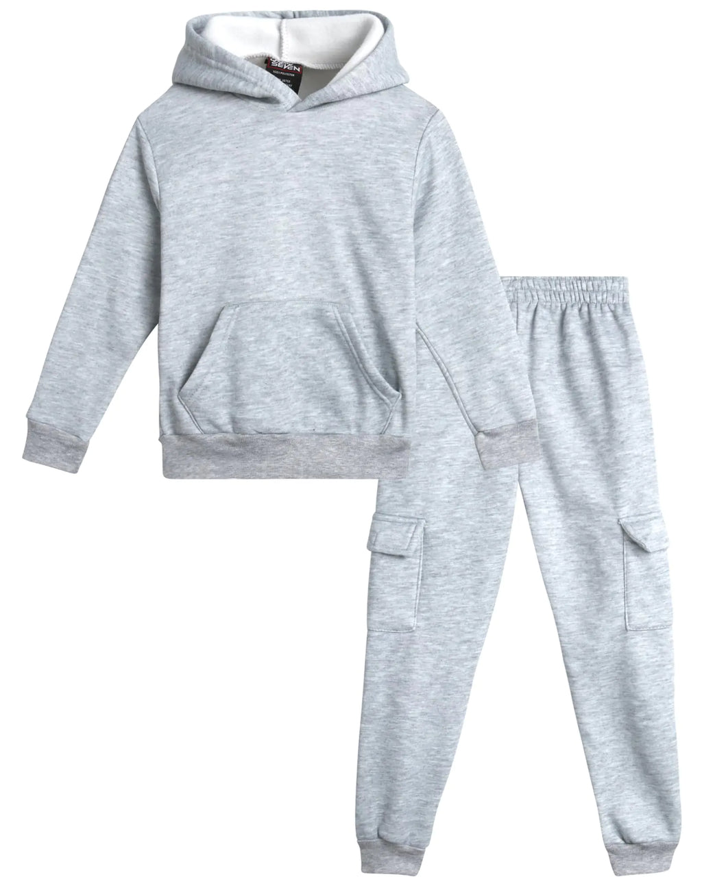 Quad Seven Little Boys Fleece Jogger Set - 2 Piece Basic Solid Pullover Hoodie and Cargo Jogger Sweatpants (Size: 2T-7) Size 2T Heather Grey