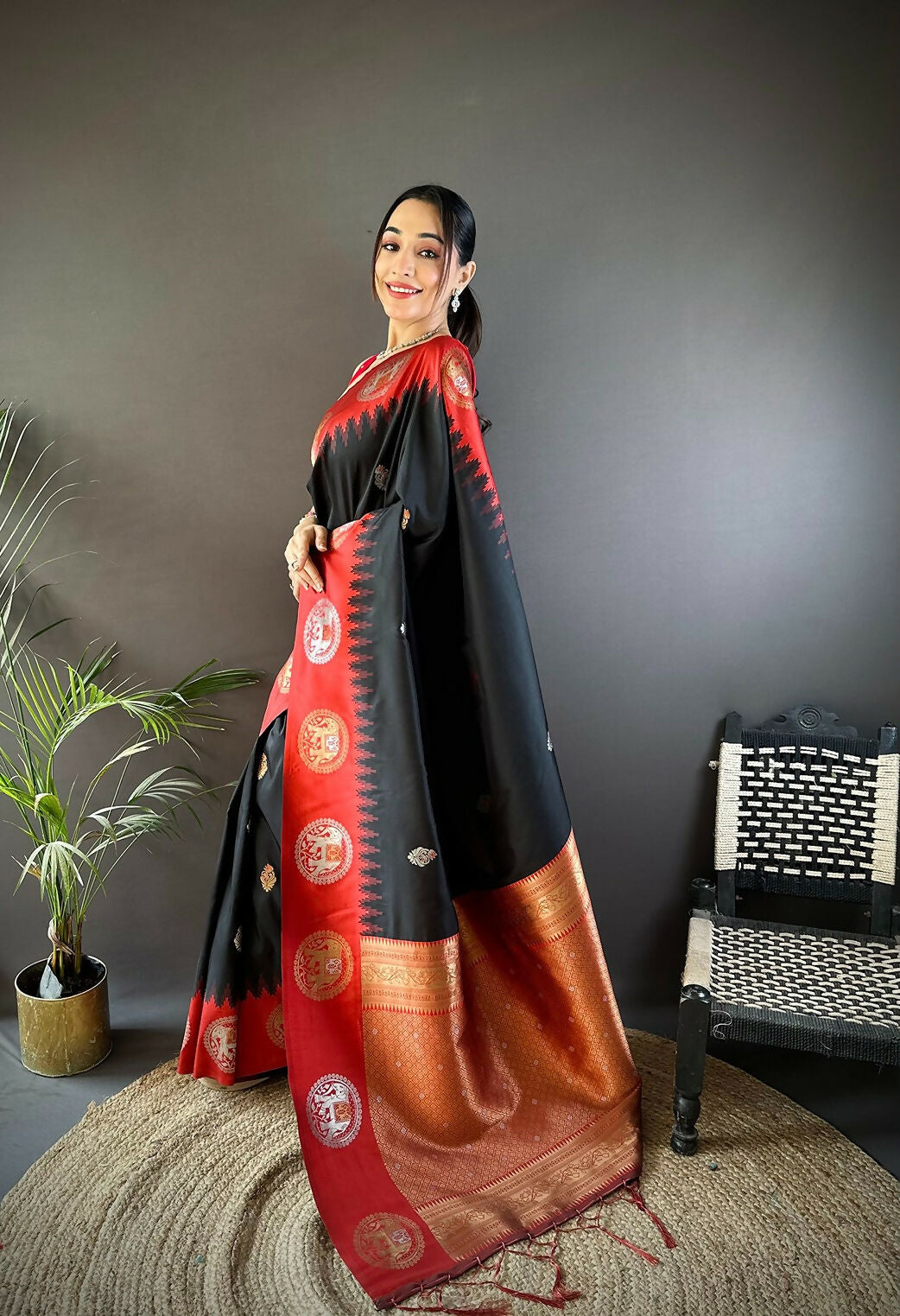 Red Butti Banarasi Silk Saree with Unstitched Blouse