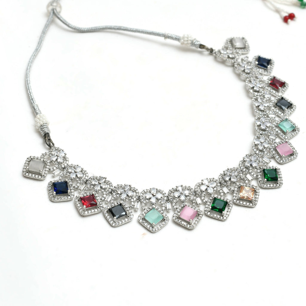Multi-Color American Diamond Choker Necklace Set for Women
