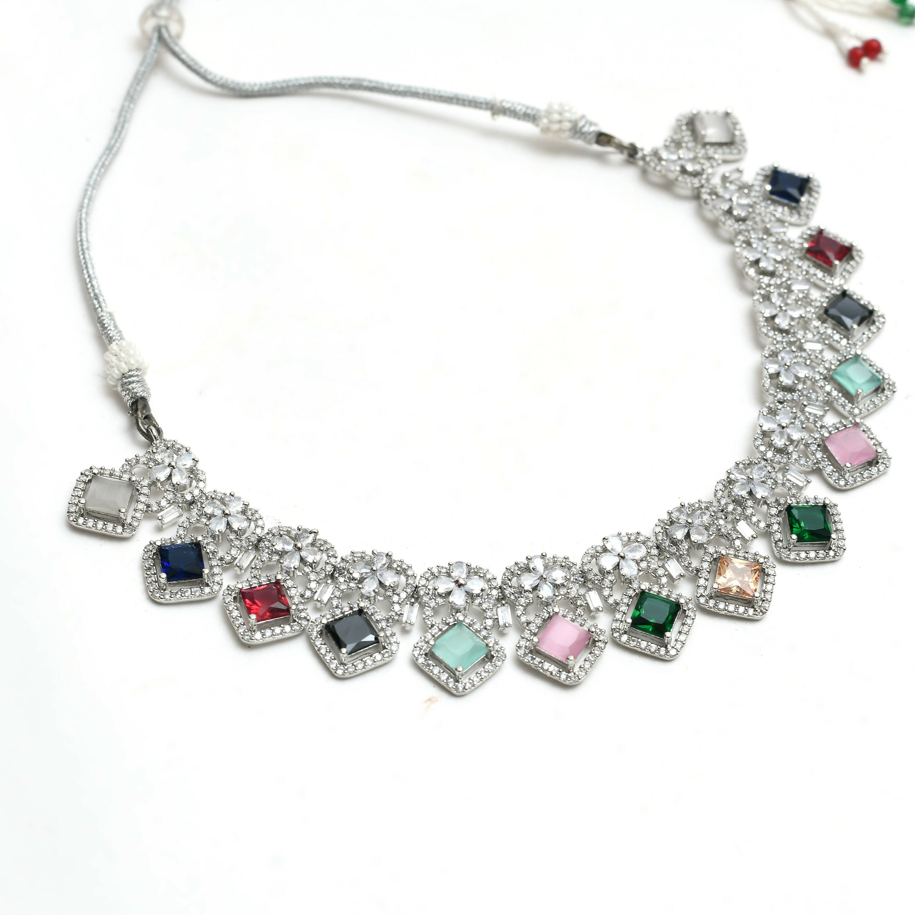 Multi-Color American Diamond Choker Necklace Set for Women