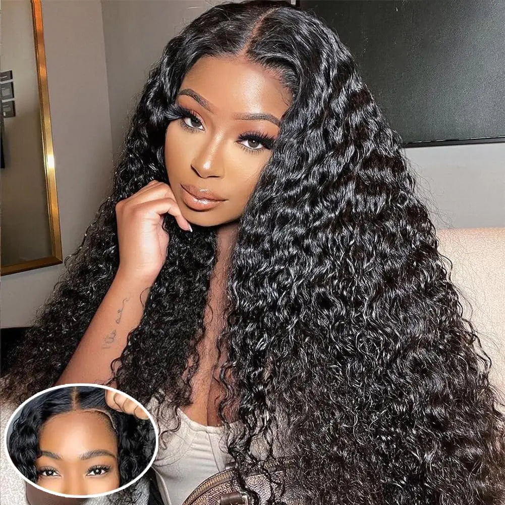 5x8 Glueless Wigs Human Hair Pre Plucked Pre Cut Deep Wave Glueless Wigs Human Hair 5x8 Hd Lace Closure Wigs Human Hair Curly Human Hair Wig 180% Density Wear And Go Glueless Wigs Human Hair (20inch)