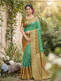 Stunning Rama Green soft silk saree, ideal for festive occasions.