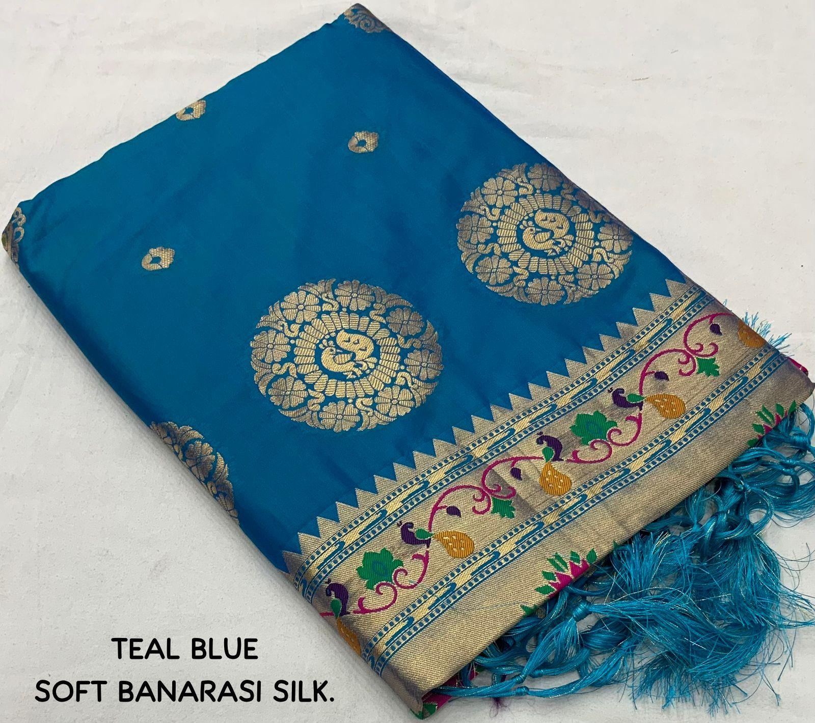 Blue Pure Silk Woven Design Saree with Unstitched Blouse - Hiral Fashion