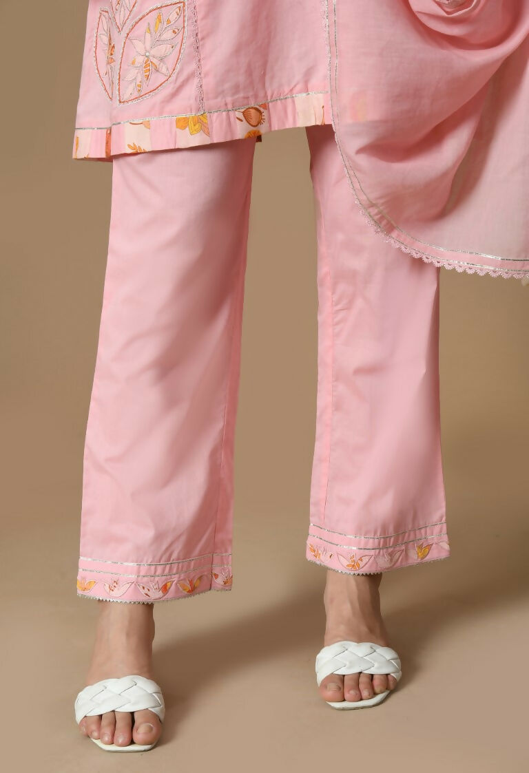 Pink Cotton Kurta Set with Organza Dupatta - 3 Piece Ethnic Set