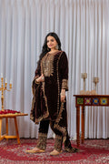 Joban Fashion Wine Velvet Sequence Embroidery Work Kurta Set
