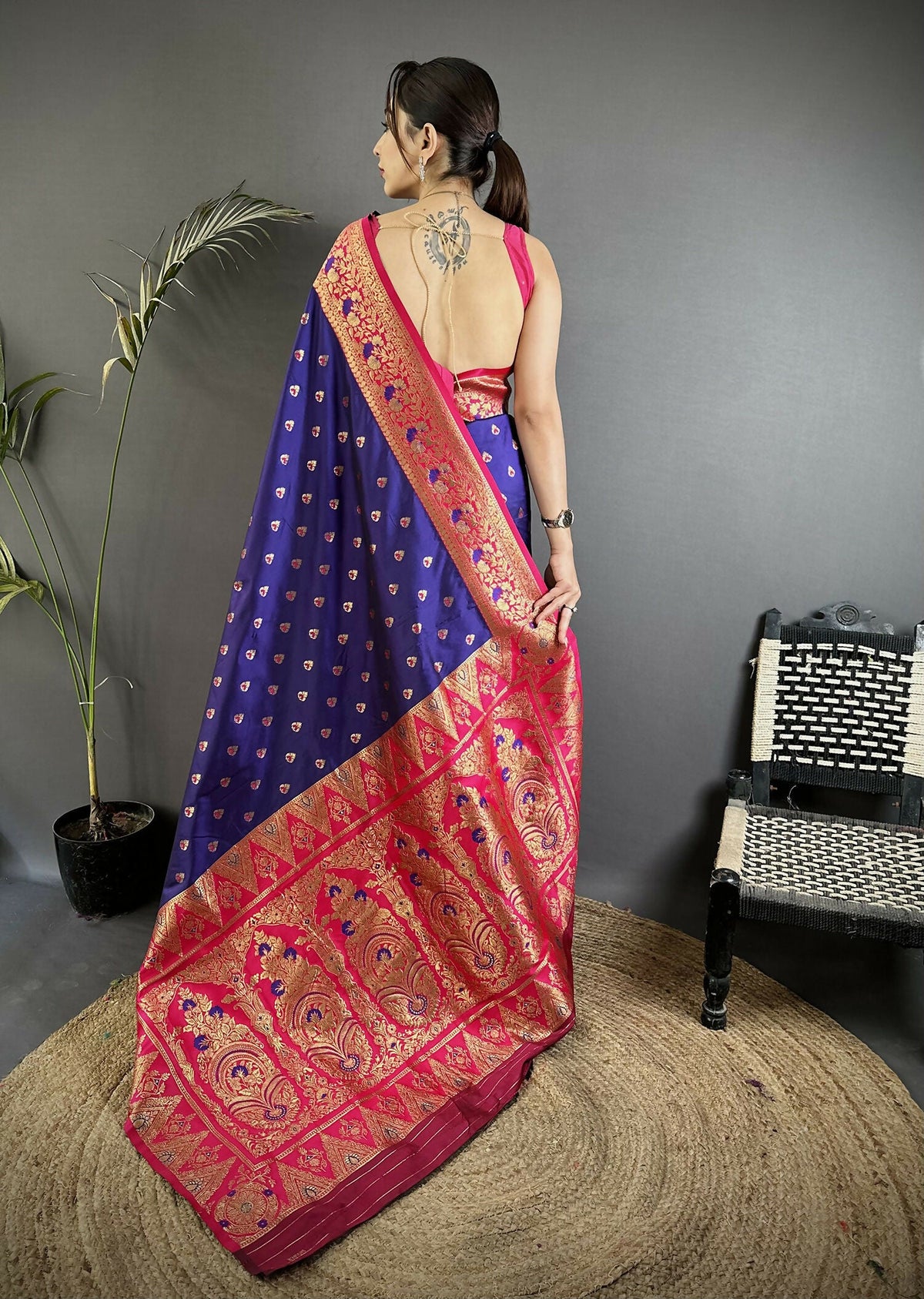 Royal Blue Soft Silk Banarasi Saree with Intricate Motifs