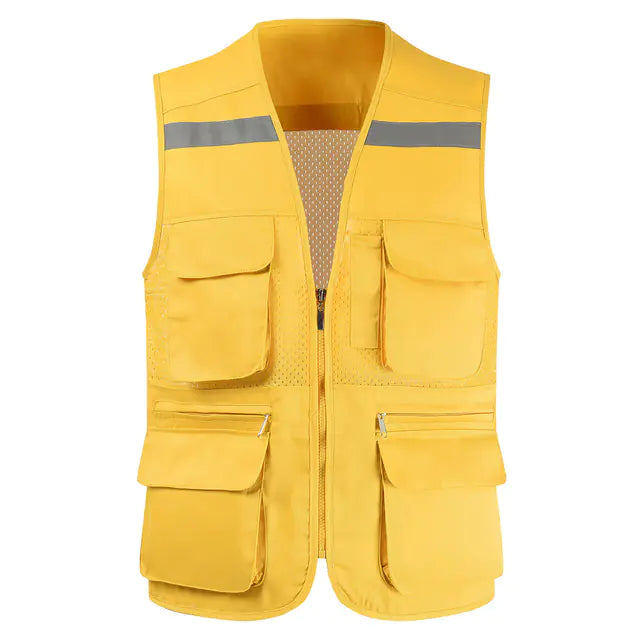 Men's Reflective Safety Vest with Multi-Pocket Mesh Design
