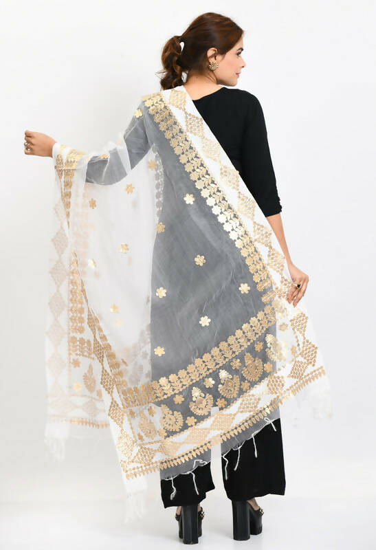 White Organza Gotta Patti Bridal Dupatta for Ethnic Wear