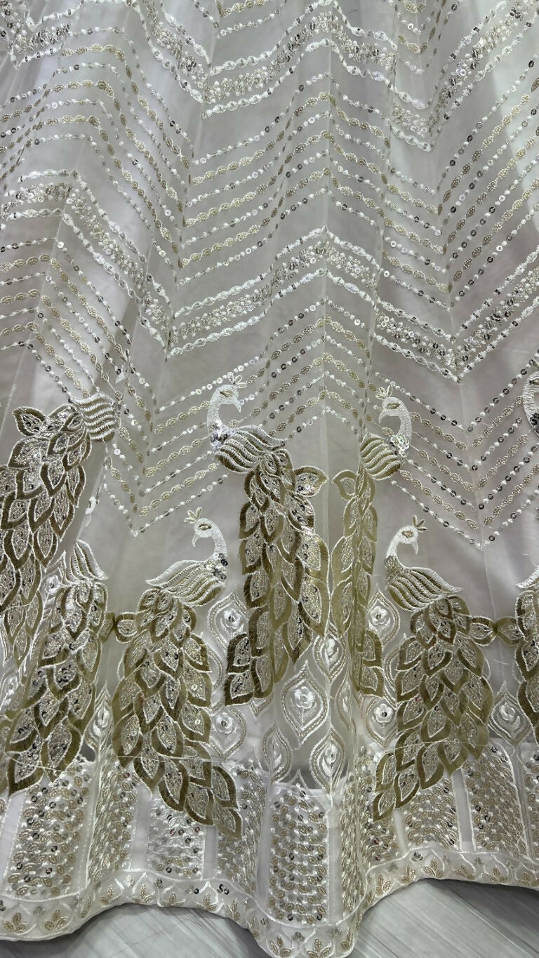 White Bridal Net Wedding Lehenga Choli with Sequins Embroidery