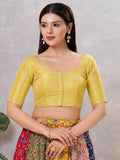 Vibrant yellow silk round neck stitched blouse, ideal for ethnic occasions