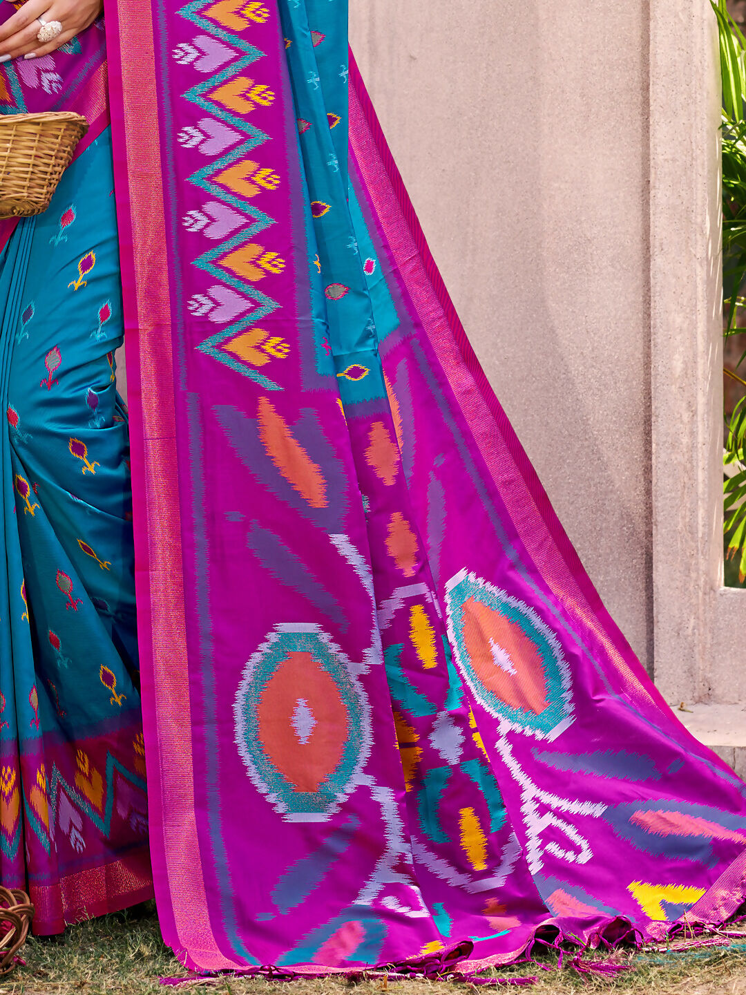 Sea Green Pochampally Silk Saree with Matching Blouse