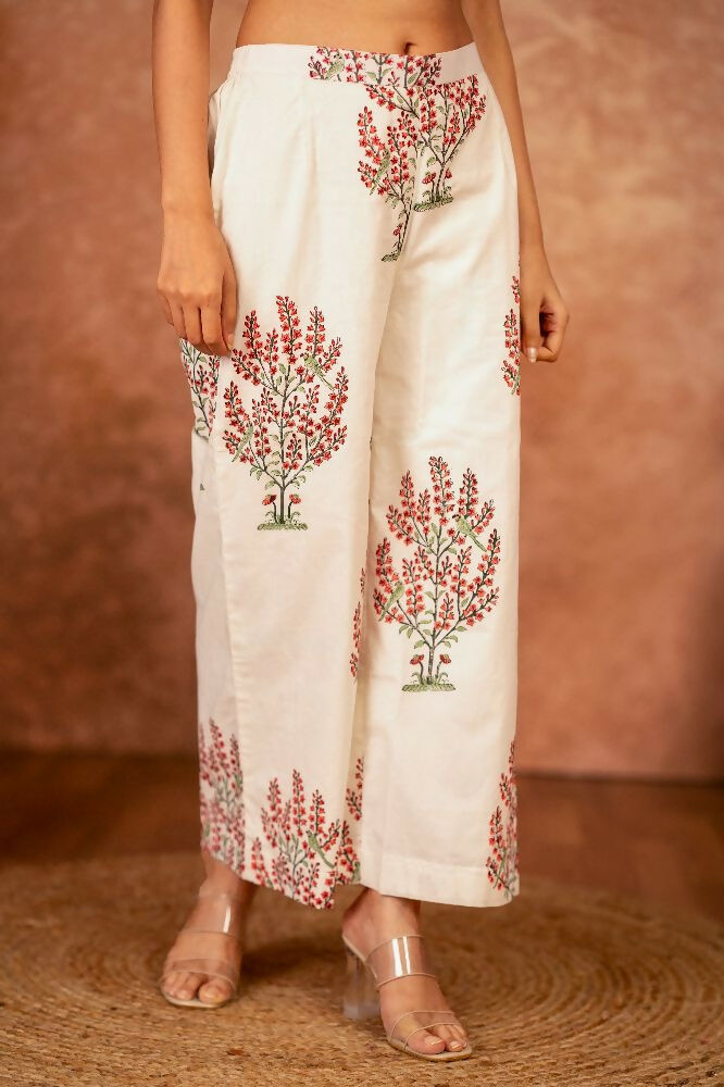 Off White Pink Hand Block Printed Cotton Suit Set