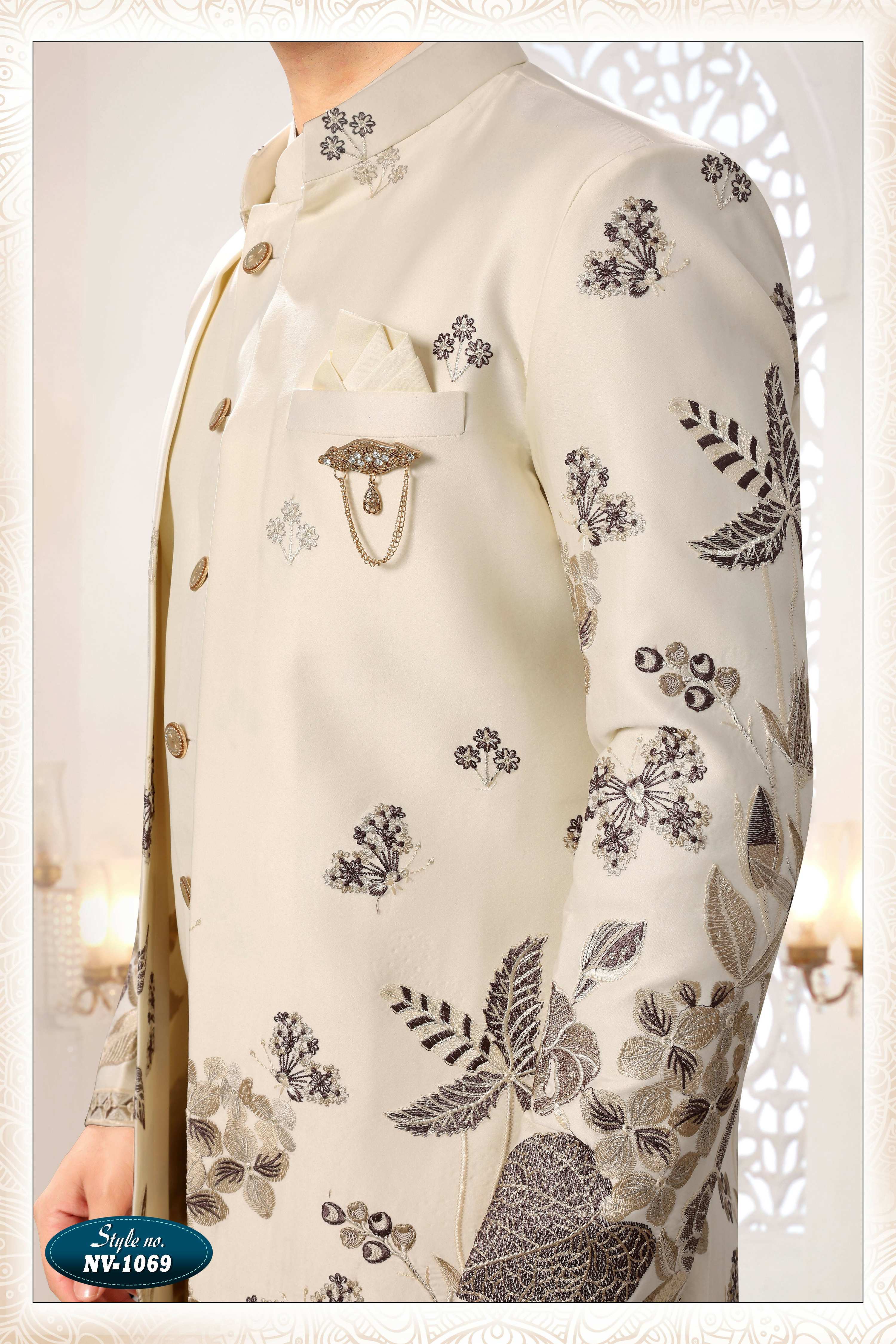 Men's Cream Malai Silk Kurta Set with Thread and Sequence Work