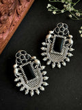 Joban Fashion Women Black Silver Replica Big Monalisa Stone Stud Earring