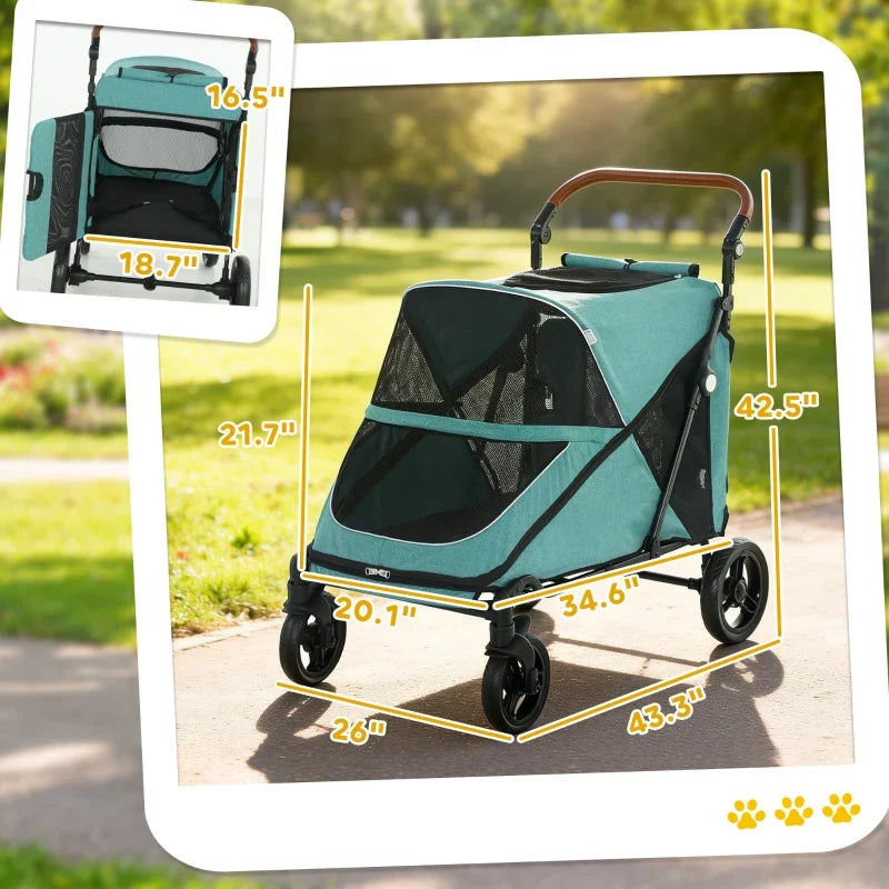 Dog Stroller for Large Dogs Up to 66 LBS with All-Terrain Spring Suspension, 8-Position Adjustable Handle