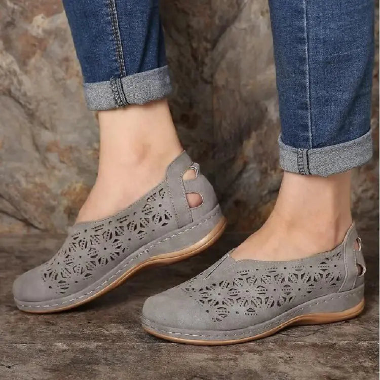 Women's Hollow Out Wedge Casual Shoes Tan Comfortable Walking Flats - Image 32