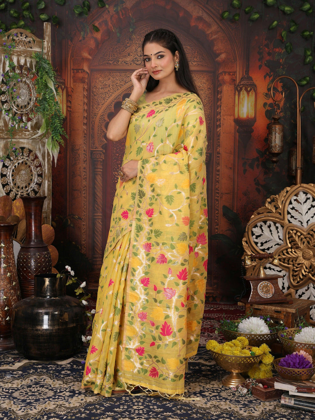 White Linen Cotton Saree with Matching Blouse Piece
