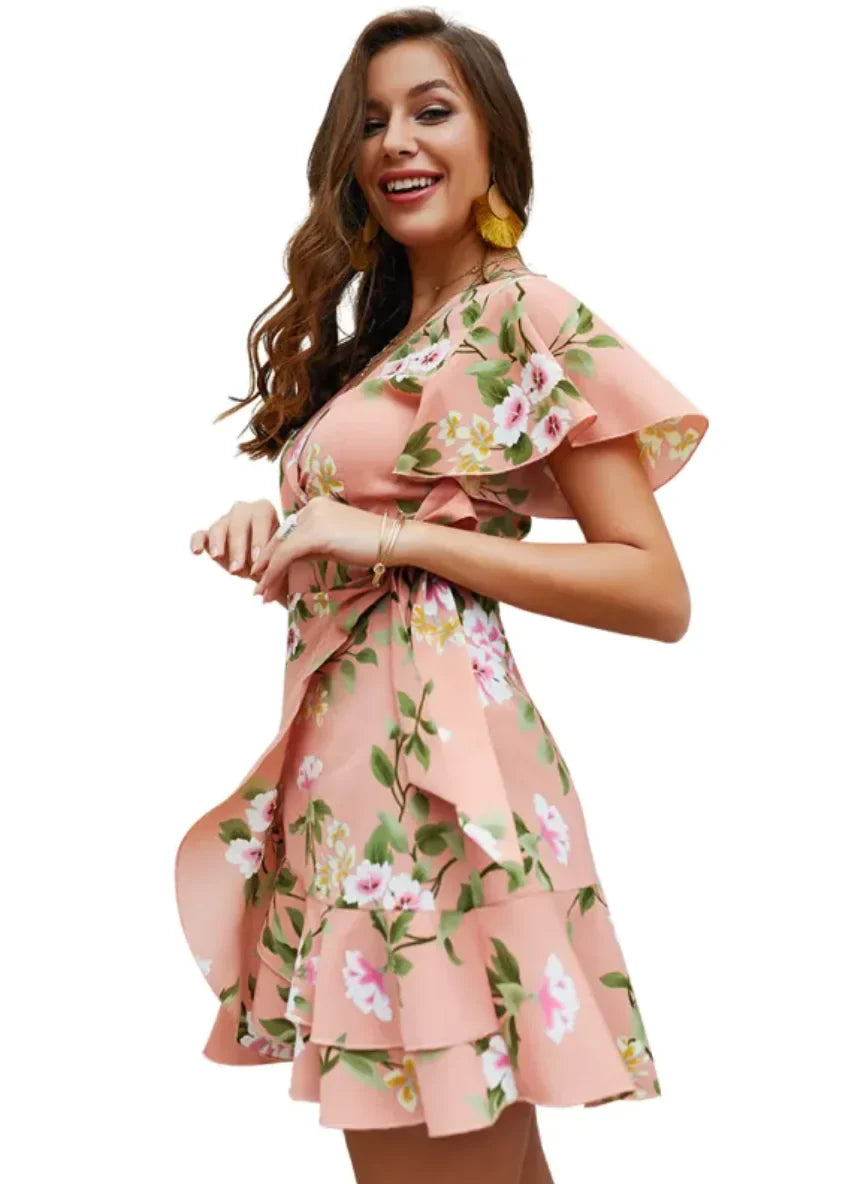 V-Neck Butterfly Sleeve Dress