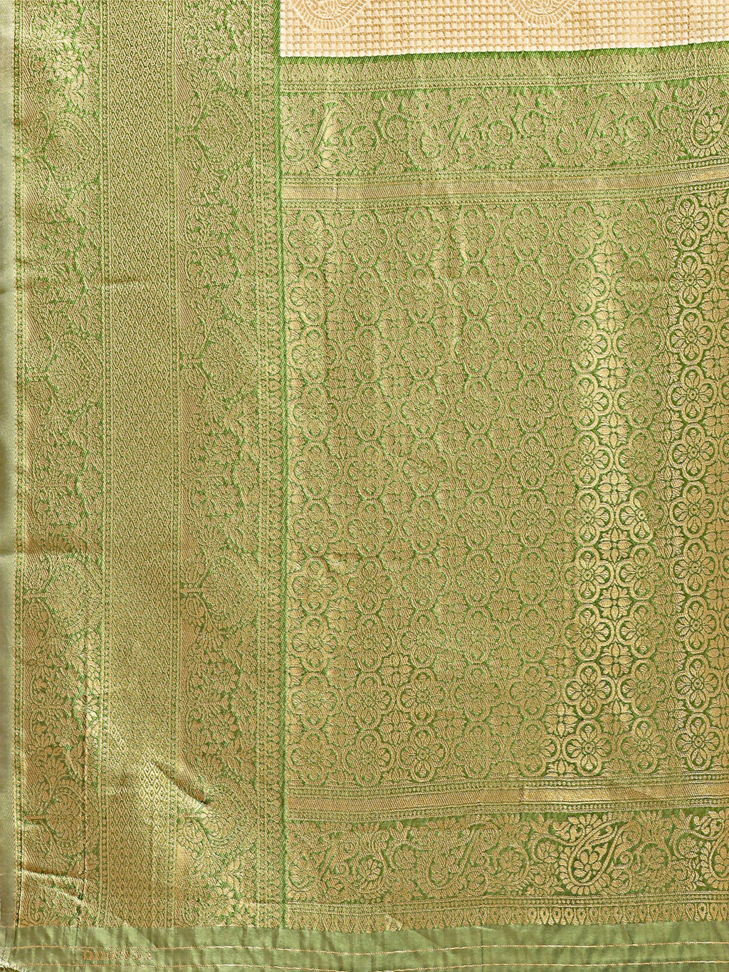 Cream and Light Green Banarasi Silk Saree for Festive Wear