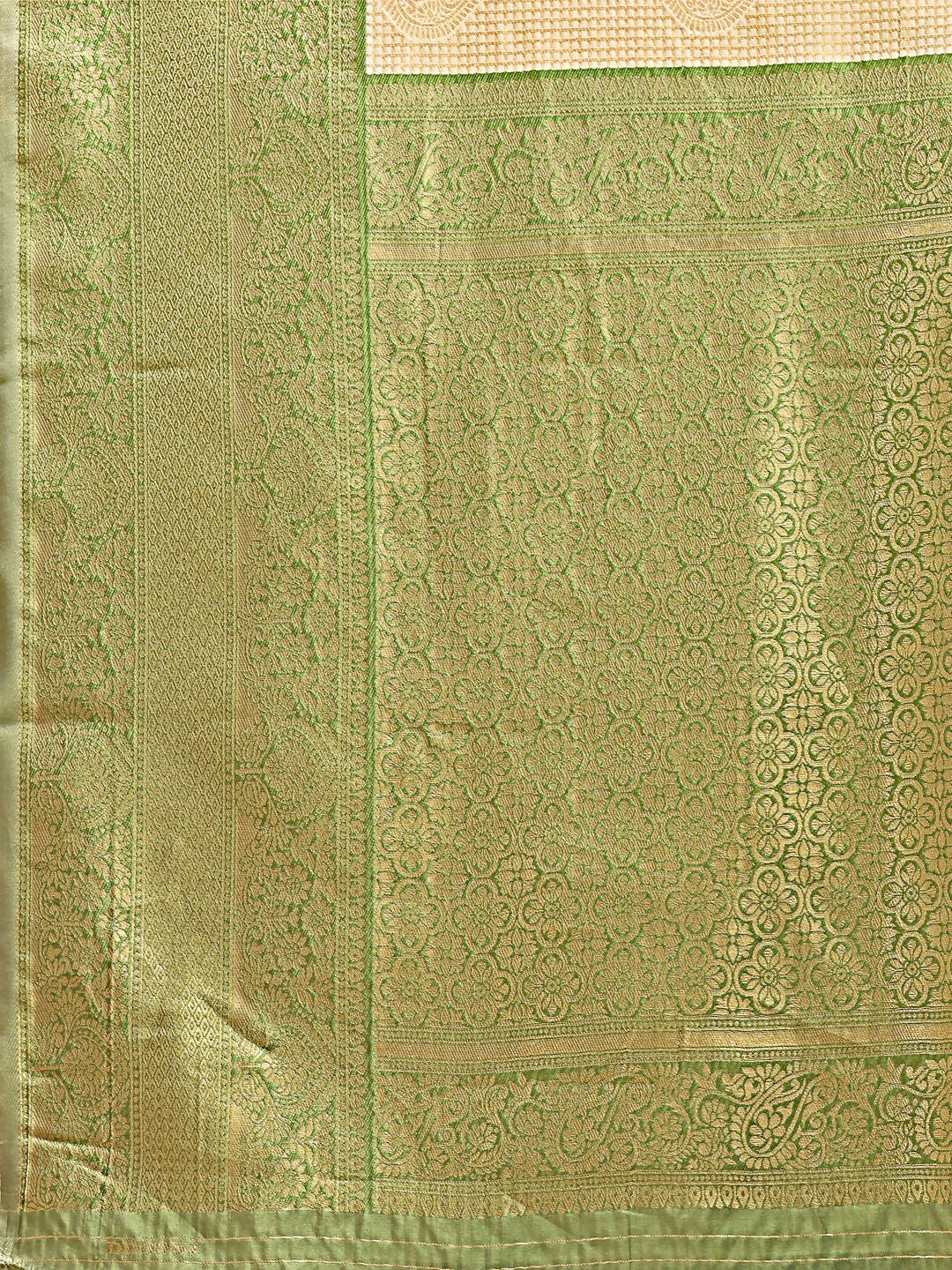 Cream and Light Green Banarasi Silk Saree for Festive Wear