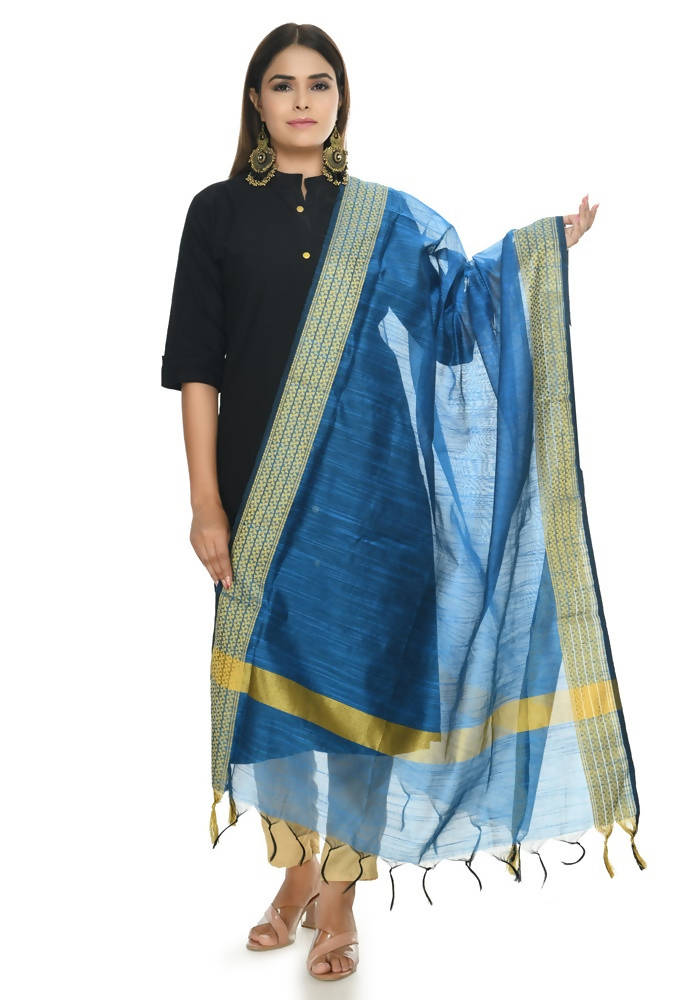 Blue Handloom Cotton Dupatta - Soft Breathable Ethnic Accessory