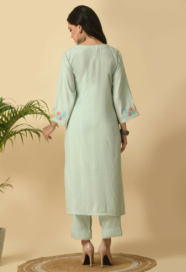 Light Green Cotton Rayon Kurta Set for Women - Ethnic Wear