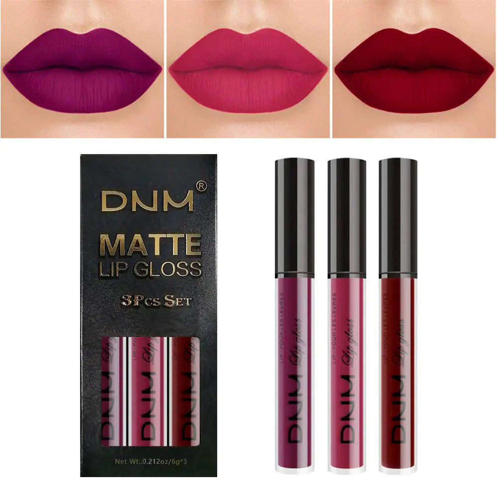 DNM Non-Stick Lip Gloss 3-Piece Set - Matte Metallic